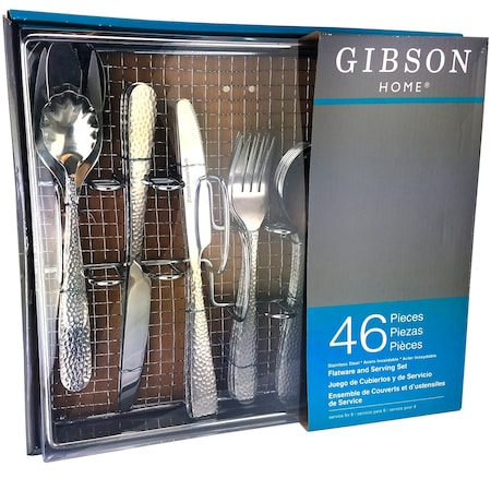 Gibson Home Hammered 46 Piece Flatware Set with Wire Caddy 109532.46