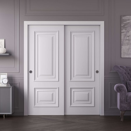 Sartodoors Sliding Closet Bypass Doors 64x84 inches White Solid Core Modern Interior ROYAL9822DBD-EMAL-6484