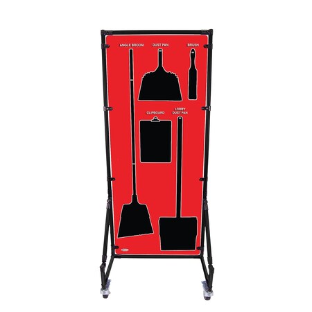 5S Supplies Housekeeping Shadow Board Broom Station V12, Red, Broom, No Text HSB-V12-RED-BO-NO TEXT