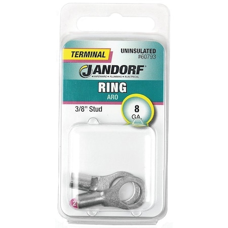 Jandorf Ring Terminal, 8 AWG Wire, 3/8 in Stud 60793