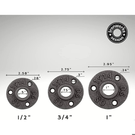 Ironwerks Designs 3/4" Black Malleable Cast Iron Floor Flange, 12 PK flanges_3_34_12