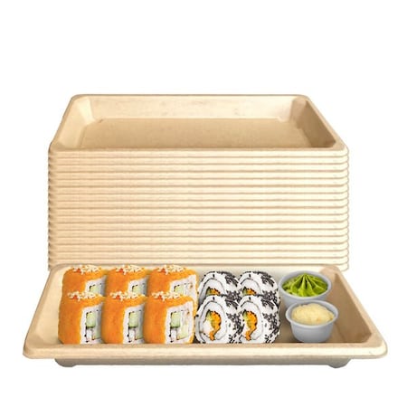 Ecoquality 0.6L Compostable Natural Sugarcane Bagasse No Lid Small Take Out Sushi Serving Tray, 300PK EQ06LSUSHINL-300