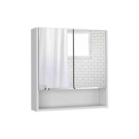 Homeroots Set Of Two White Wood Floating Double Door Bathroom Vanity And Medicine Cabinet With Mirror, 2PK 543609