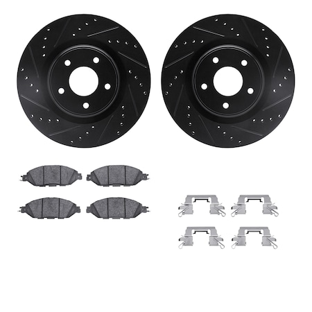 Dynamic Friction Co DFC Brake Rotor - Dimpled & Slotted - Black w/5000 Brake Pads & HW Kit 8512-67125