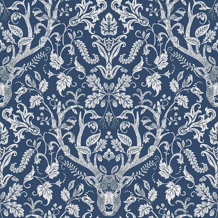Chesapeake Kiwassa Navy Antler Damask Wallpaper 3118-12703