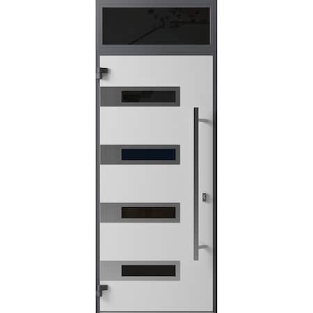 Vdomdoors Front Exterior Prehung Steel Door Ronex0131 Black Enamel Transom Window Sidelite Stainless Inserts RONEX0131EXD-BLK-W36 X H80+16-RH-I