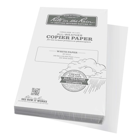 Rite In The Rain Copier Paper, 8.5 in x 14in, 20#, White, 2 8514