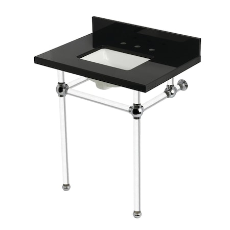Kingston Brass 30" Black Granite Console Sink with Acrylic Legs, 8-Inch, 3-Hole, Black Granite/Polished Chrome KVPK30KASQ1