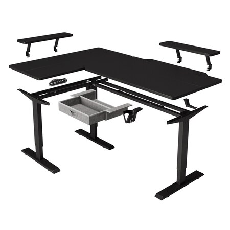 Homeroots Adjustable Oak and Beige Wood and Metal Corner Rolling T-Shape Standing Desk 558723