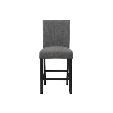 Homeroots 26" Gray and Black Wood and Fabric Counter Height Bar Chair 564782