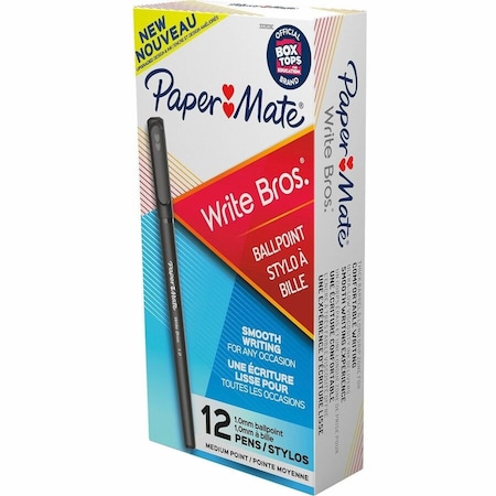 Sanford Paper Mate Write Bros Ballpoint Stick Pen, Medium, Black Ink, Dozen 3331131C