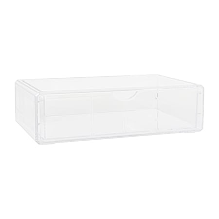 Martha Stewart Brody Plastic Stackable Office Desktop Organizer Box with Drawer, 12.75 x 7.75 BE-PB9500-CLR-MS