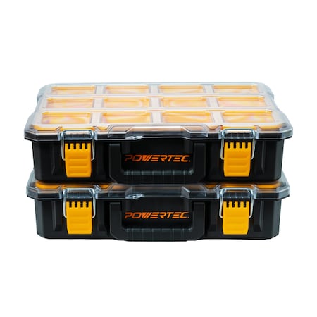 Powertec Small Parts Tool Box 2PK - 10 Compartments, IP65 Water, Stackable & Interlocking, Removable, 2PK 72365-P2