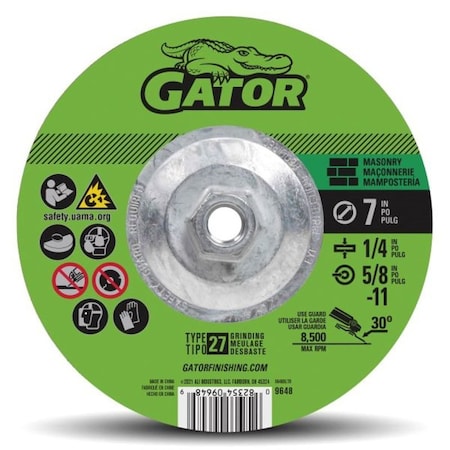 Gatorblade Cut-Off Wheel, 7 in Dia, 1/4 in Thick, 5/8-11 in Arbor, Silicone Carbide Abrasive 9648