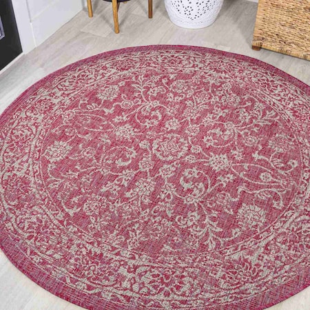 Jonathan Y Tela Bohemian Textured Weave Floral Fuchsia/Light Gray 5 ft Round Indoor/Outdoor Area Rug SMB100G-5R