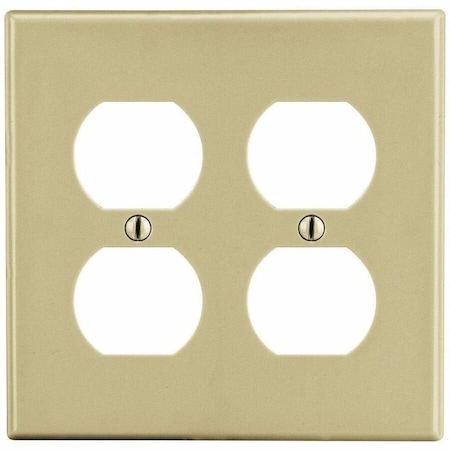 Hubbell Wiring Device-Kellems Duplex Receptacle Wall Plate, Number of Gangs: 2 Plastic, Satin Finish, Ivory PJ82I