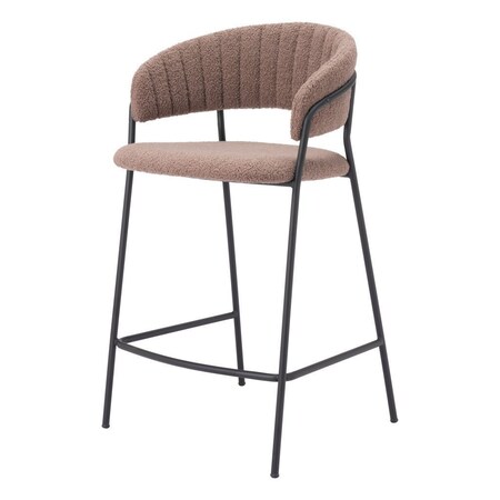 Homeroots Set of Two 26" Brown and Black Shearling and Steel Low Back Counter Height Bar Chairs 555752