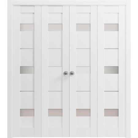 Sartodoors Sliding Closet Double Bi-fold Doors White Solid Core Modern Interior QUADRO4055DBF-WS-72 x 96 (4* 18x96)