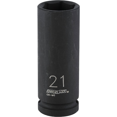 Channellock 1/2'' Drive 21 mm 6-Point Deep Metric Impact Socket 302918