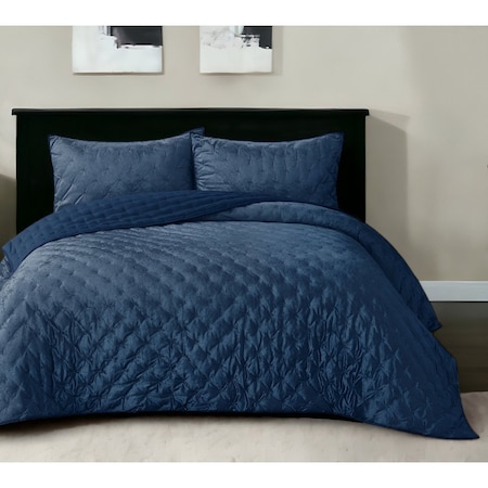 Homeroots Navy Blue King Polyester 220 Thread Count Washable Down Comforter Set 528882