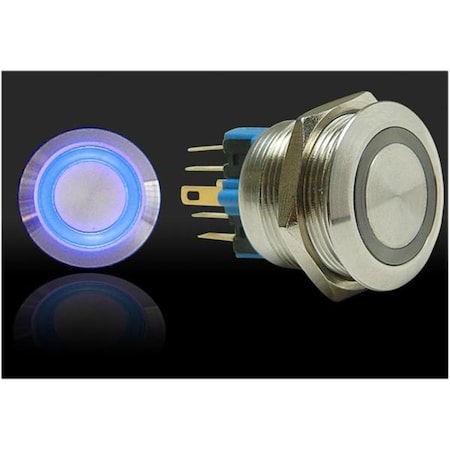 Perfectpitch 22mm Momentary Billet Button with LED Ring - Blue PE3534412