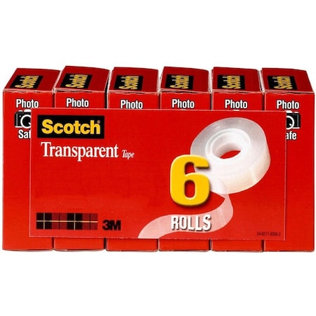 3M Transparent Tape, 3/4 in. x 1296 in., PK6 600-6PK