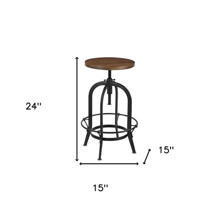 Homeroots Brown and Black Solid Wood and Metal Backless Adjustable Height Swivel Bar Chair 554617