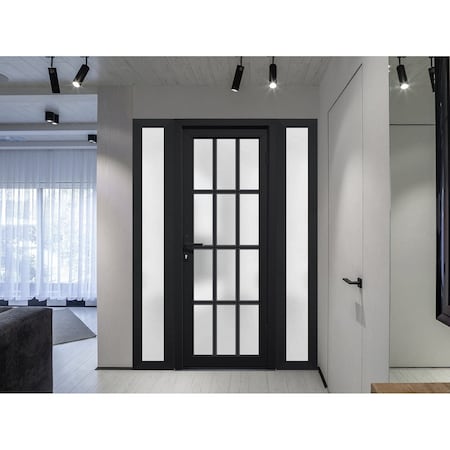 Vdomdoors Front Exterior Prehung FiberGlass Door Frosted Glass / Manux 8312 Matte Black / 2 Sidelight Exterio MANUX8312EXD-BLK-W16+36+16 x H80-LH