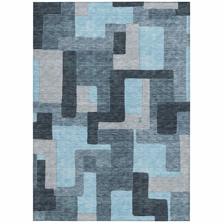 Homeroots 8' X 10' Sky Blue Denim Blue And Gray Geometric Washable Indoor Outdoor Area Rug 613238