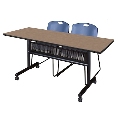 Regency Kobe Flip-Top Privacy Nesting Table W/ 2 Zeng Stack Chairs, 60 in W, 24 in L, Noble Oak MKFTM6024NO44BE