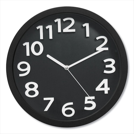 Victory Light Wall Clock w/ Raised Numerals and Silent Sweep Dial, 13in Overall Diameter, Black Case, Black Face TC62127B