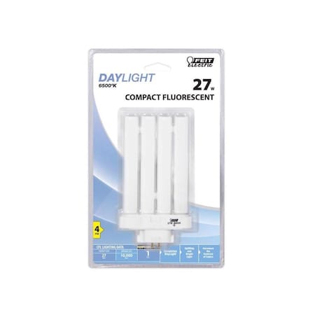 Feit Electric Compact Fluorescent Bulb, 27 W, PL Lamp, GX10Q-4 Lamp Base, 1450 Lumens, 6500 K Color Temp Clear BPPL27F/65K