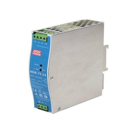 Meanwell Mean Well - AC-DC Single output Industrial DIN rail power supply; Output 24Vdc at 3.2A; me NDR-75-24