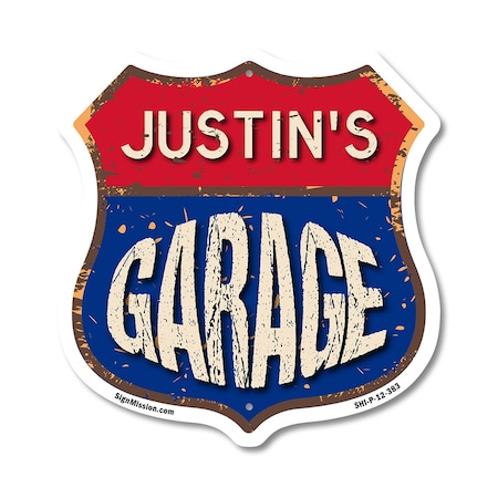 Signmission Justin's Garage, 12 Inch X 12 Inch, Plastic Sign SHI-P-12-383-JUSTIN