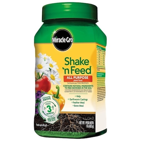 Miracle-Gro Shake 'n Feed 3001801 All-Purpose Plant Food, 1 lb, Solid, 12-4-8 N-P-K Ratio 3001810