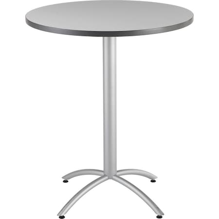 Iceberg CafeWorks Cafe/Breakroom Table, Gray Laminated Melamine Top, Silver Steel Frame, 36 in Dia x 42 in H 65667
