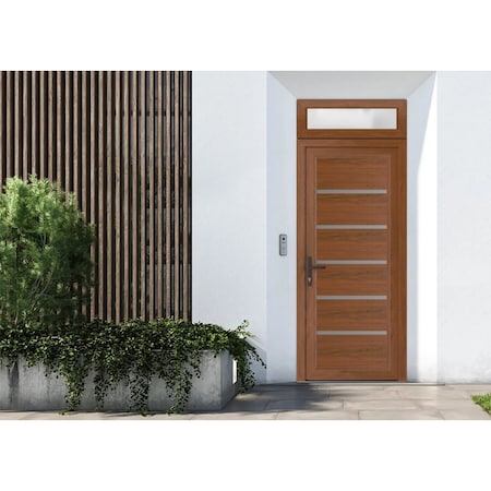 Vdomdoors Front Exterior Prehung Metal-Plastic Door, Manux 8415 Walnut, Top Sidelite Transom, Office Commerci MANUX8415EXD-WLN-W30xH80+14-RH