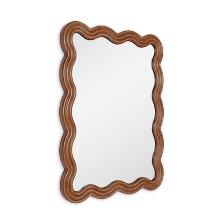 Homeroots 32" Brown Wood Wavy Scalloped Accent Mirror 574051