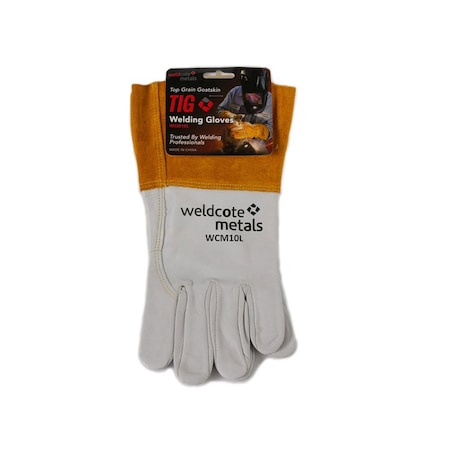 Weldcote Metals WCM 10 TIG Gloves, Grain Goatskin/Split Cowhide, Kevlar Thread, Large, 12PK WCM10L