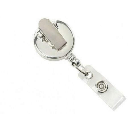 Brady BADGE REEL, CHROME ROUND SPRING CLIP REEL, NO STICKER, CLEAR STRAP 2120-4700
