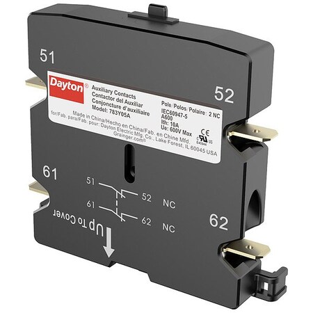 Dayton Auxiliary Contact, 0NO/2NC, 10 A 783Y05