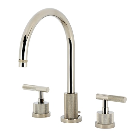 Kingston Brass Widespread Bathroom Faucet with Knurled Handle and Brass Pop-Up, Polished Nickel KS8926KNL