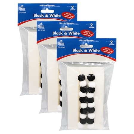 Carson Dellosa Black & White Pom-Pom Garland, 6PK 107009