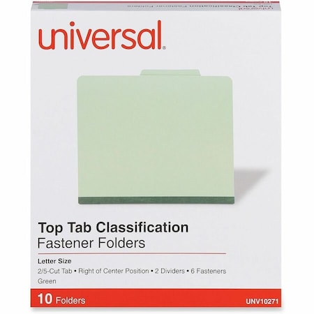 Universal Universal Pressboard Classification Folder, Letter, Six-Section, Green, 10/Box UNV10271***