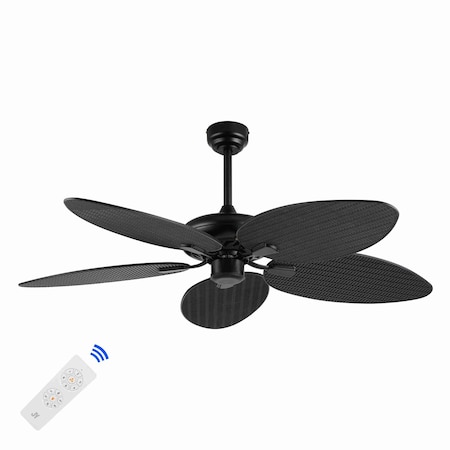Jonathan Y Raffles 52 in. Bohemian Industrial Metal/Plastic Mobile-App/Remote-Controlled 6-Speed Palm Blade Cei JYL9719A