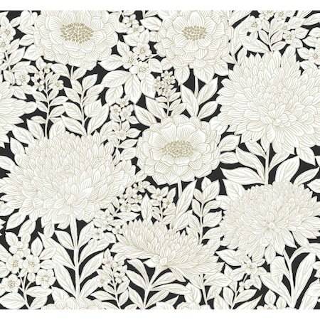 York Wallcoverings Wood Block Blooms Black and Gold Wallpaper BW3923