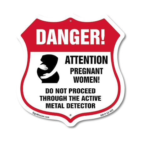 Signmission Pregnant Women Shield Sign Danger! Atten, 12 Inch X 12 Inch, Plastic Sign SHI-P-12-433