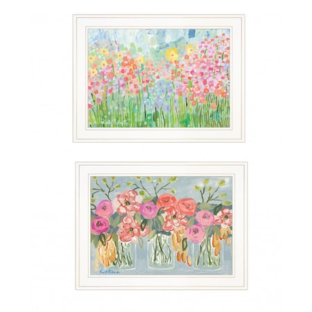 Homeroots Set Of Two Garden Flowers II 2 White Framed Print Wall Art, 2PK 408004