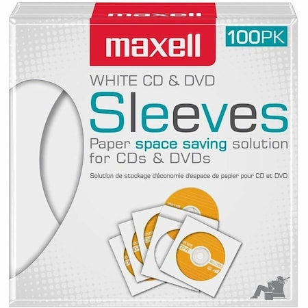 Maxell CD-402 CD/DVD Sleeves (100-Pack) - Sleeve - Slide Insert - White 190133