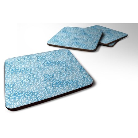 Carolines Treasures Watercolor Geometric Cirlce on Blue Foam Coaster, Set of 4 BB7555FC